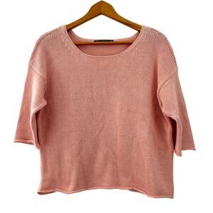 Peruvian Connection Women Sweater Size Large Pink 100% Pima Cotton Knit Pullover